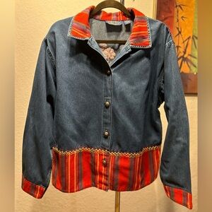 Tantrum Blues Denim Floral Embroidered Button Down Top size 1X